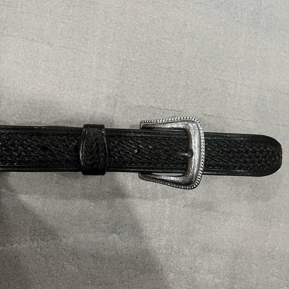 [Max39”]Western Black Leather Men's Snap Belt Mexico Silver /Gold Tone Buckle